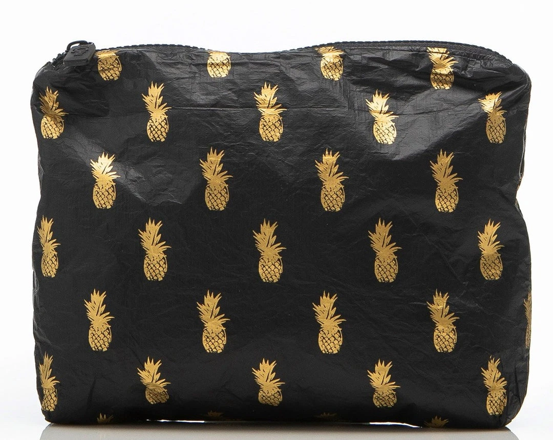 Women's Aloha Small Pineapple Royale Pouch In Gold On Black