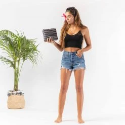 Aloha Small Pinstripe Pouch In White On Black