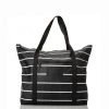 Luggage And Bags Aloha Pinstripe Zipper Tote In White On Black