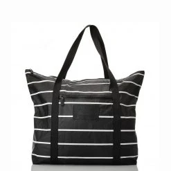 Luggage And Bags Aloha Pinstripe Zipper Tote In White On Black