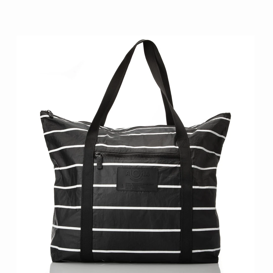 Luggage And Bags Aloha Pinstripe Zipper Tote In White On Black